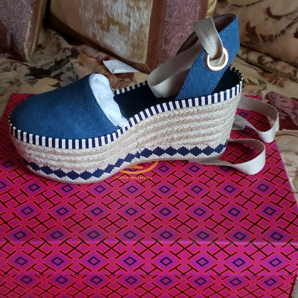NWT! TORY BURCH DANDY ESPADRILLE WEDGE 5.5 - Picture 4 of 8